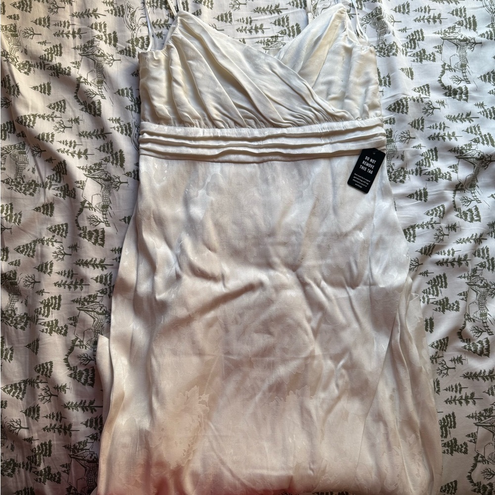 Express White Ruched Slip Elegant Dress with Spaghetti Strap - Picture 3 of 6